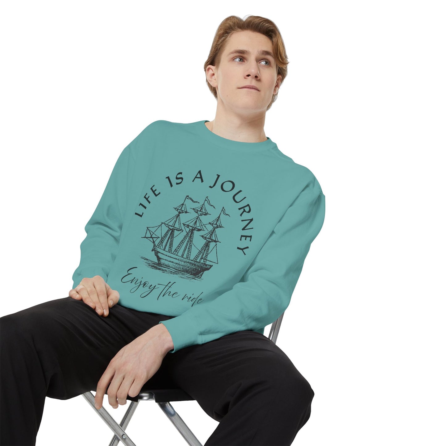 Unisex Garment-Dyed Sweatshirt - 'Life is a Journey' Graphic