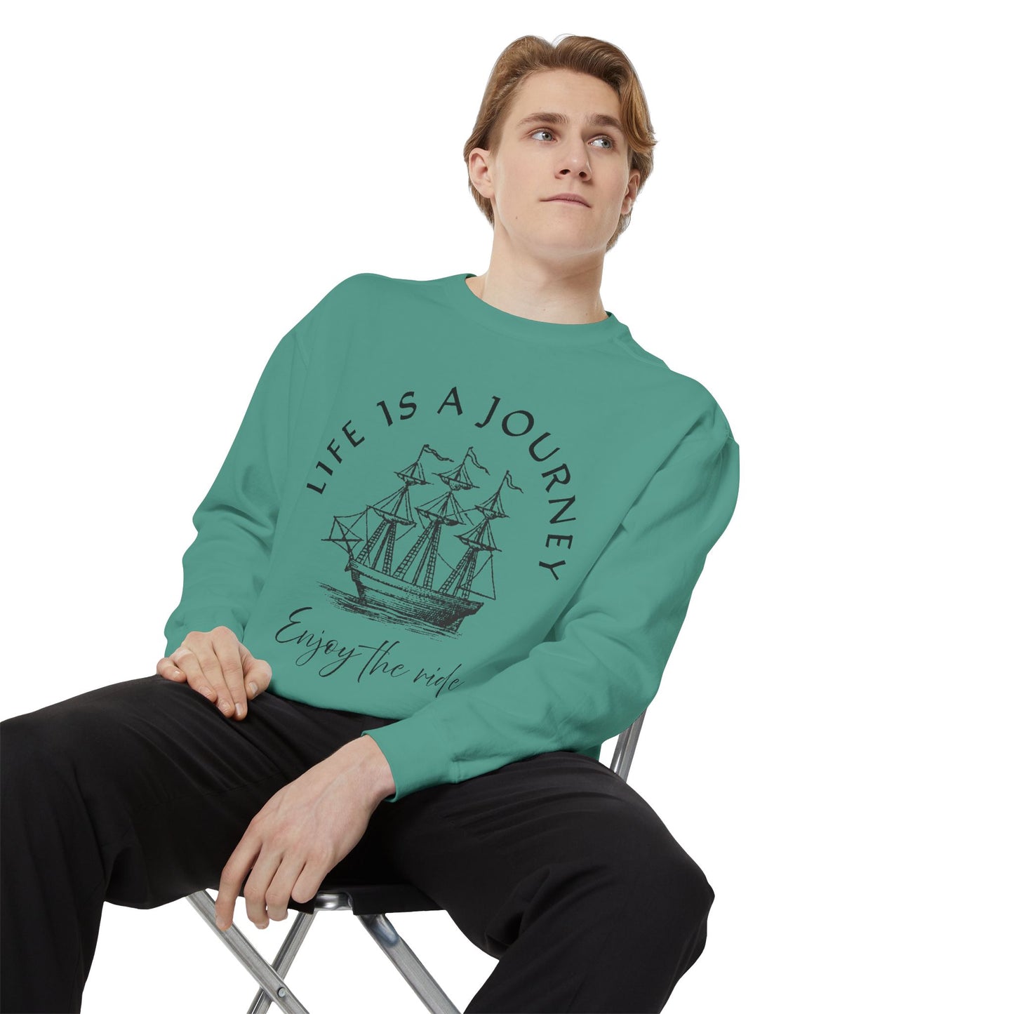 Unisex Garment-Dyed Sweatshirt - 'Life is a Journey' Graphic