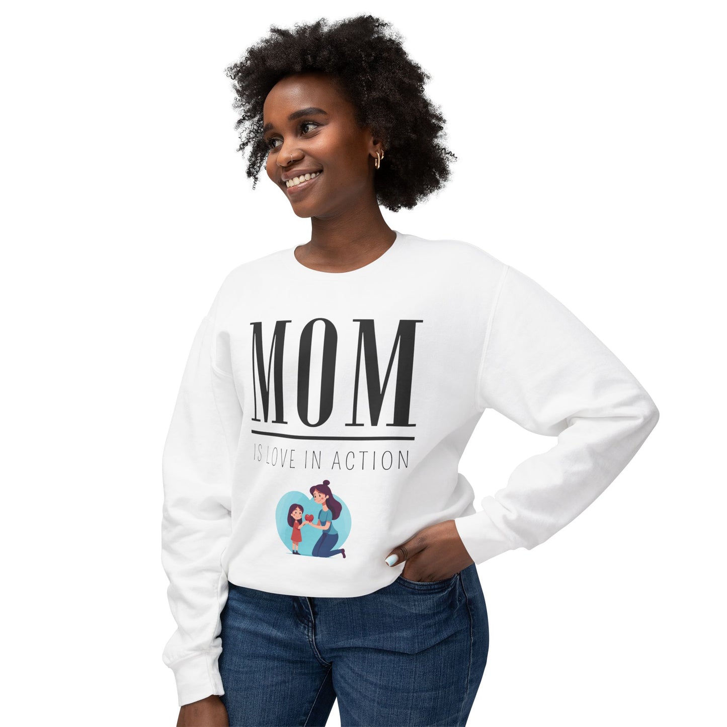 Mom Is Love in Action Unisex Lightweight Crewneck Sweatshirt