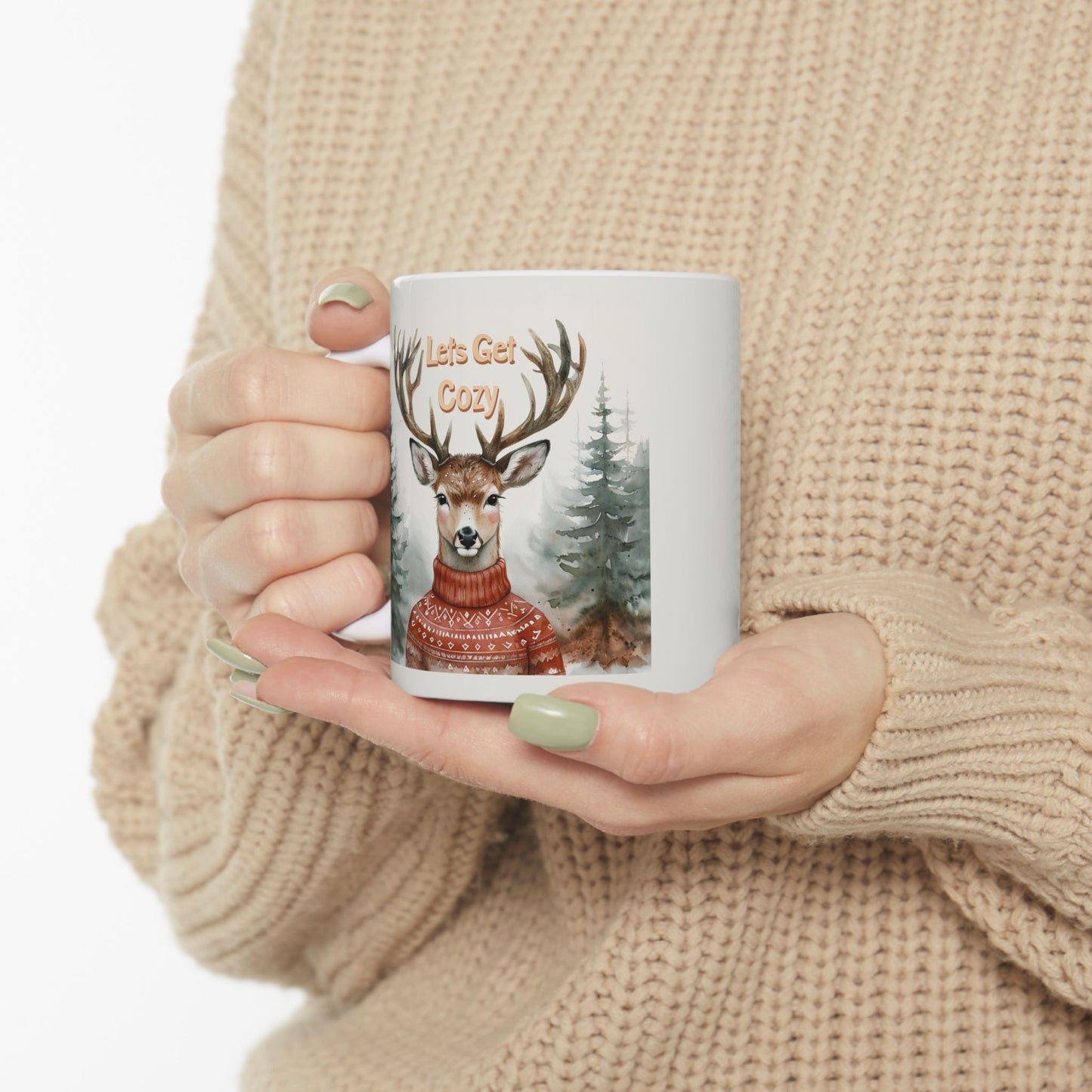 Cozy Deer Design Ceramic Mug - Perfect for Winter Warmth & Holiday Gifting