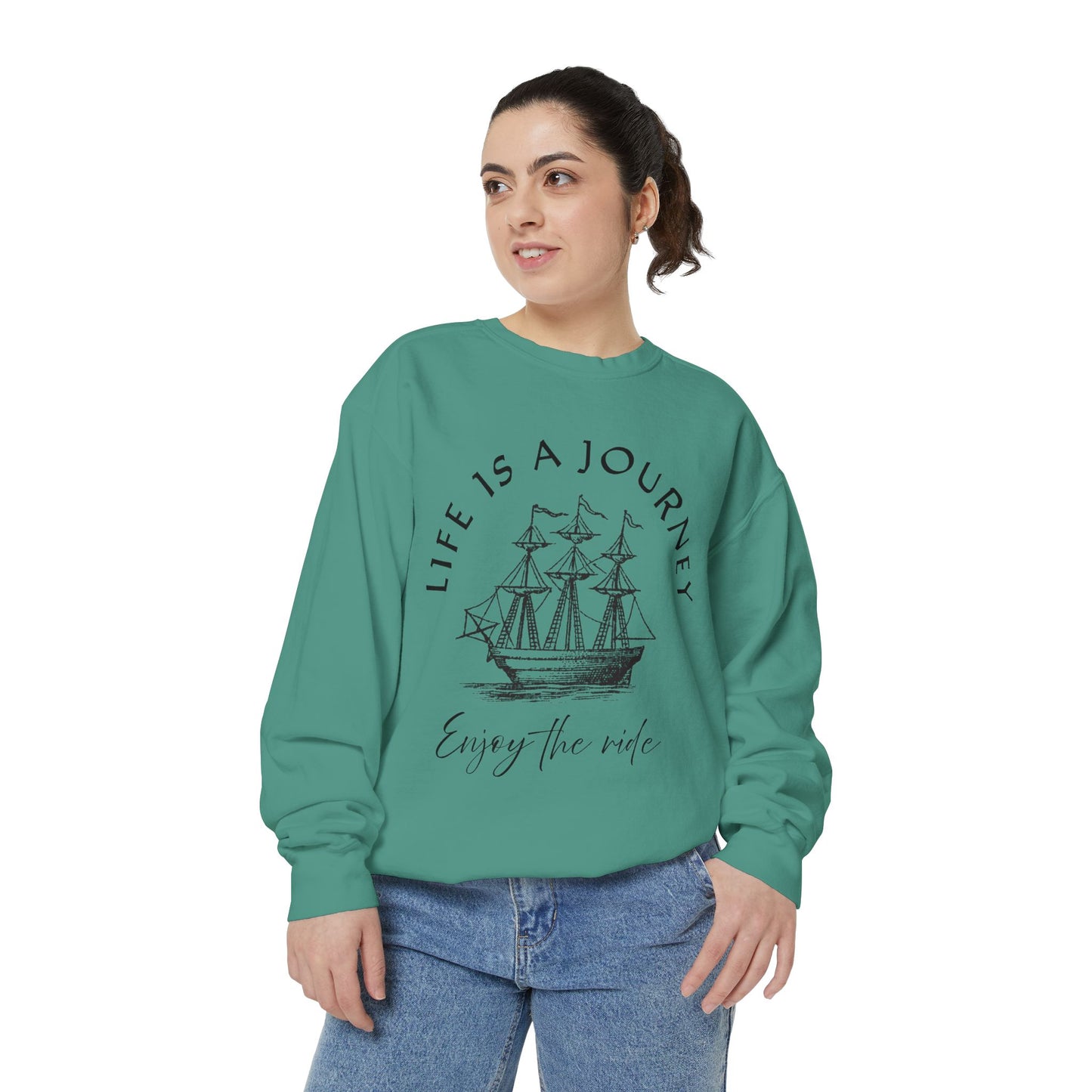 Unisex Garment-Dyed Sweatshirt - 'Life is a Journey' Graphic