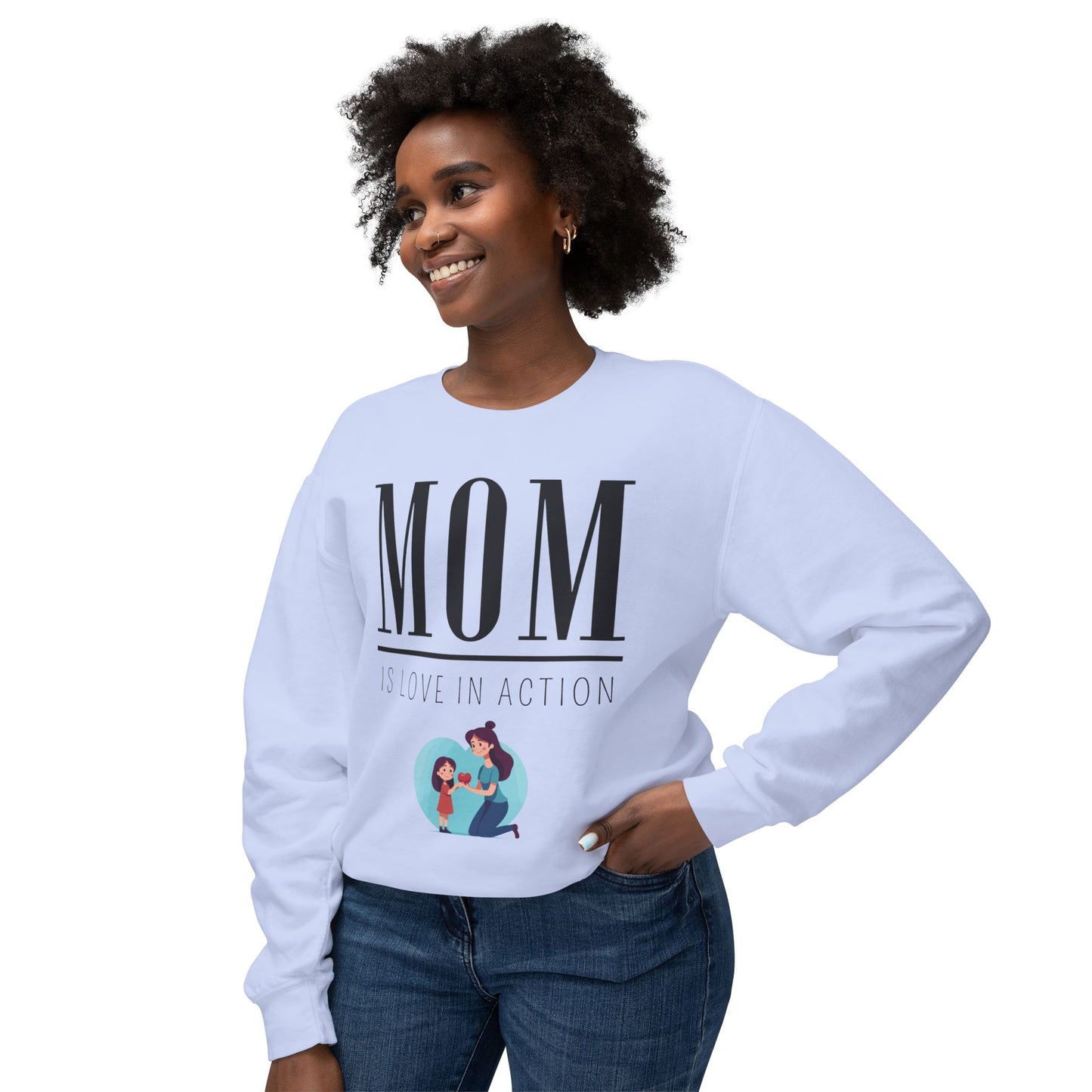 Mom Is Love in Action Unisex Lightweight Crewneck Sweatshirt