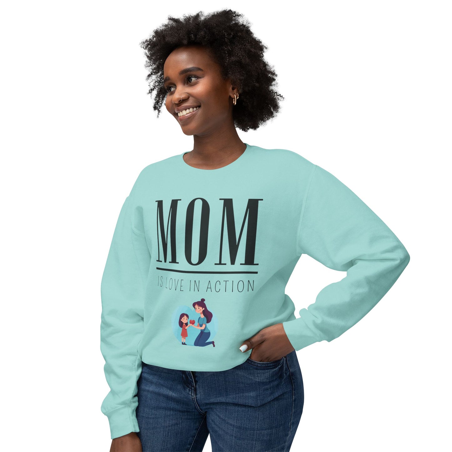 Mom Is Love in Action Unisex Lightweight Crewneck Sweatshirt