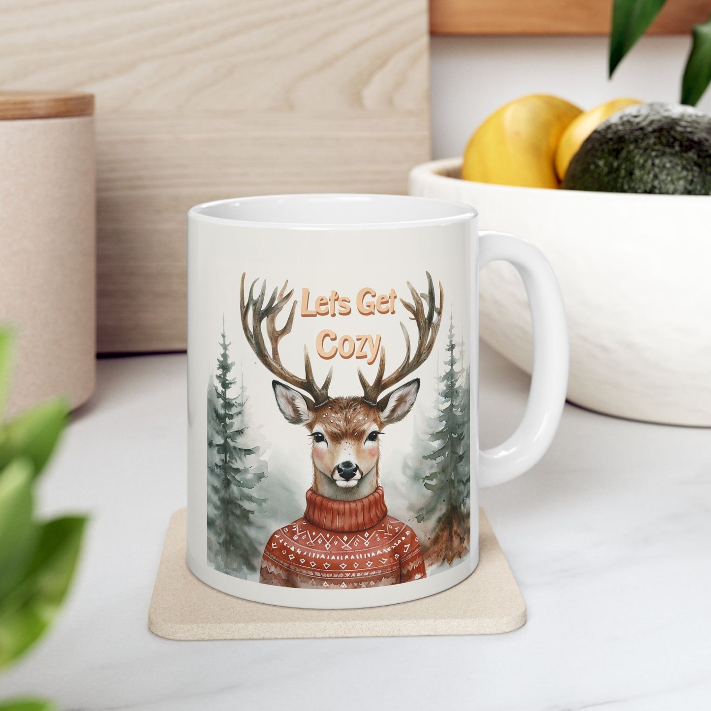 Cozy Deer Design Ceramic Mug - Perfect for Winter Warmth & Holiday Gifting