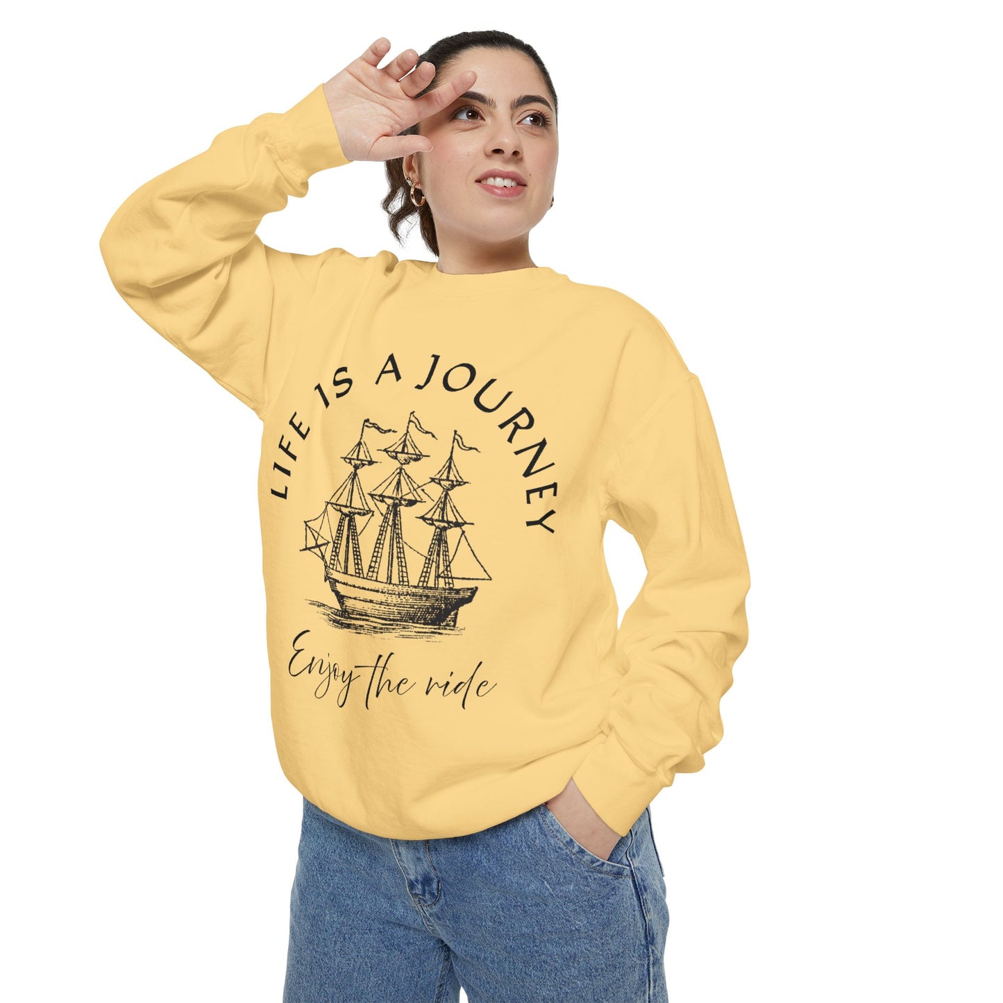 Unisex Garment-Dyed Sweatshirt - 'Life is a Journey' Graphic