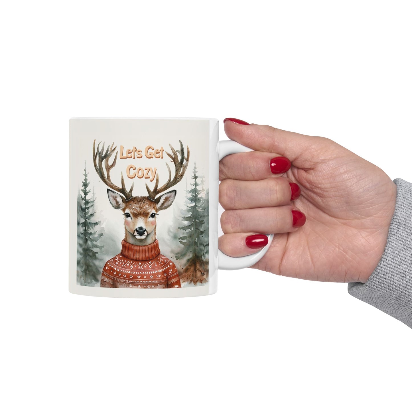 Cozy Deer Design Ceramic Mug - Perfect for Winter Warmth & Holiday Gifting