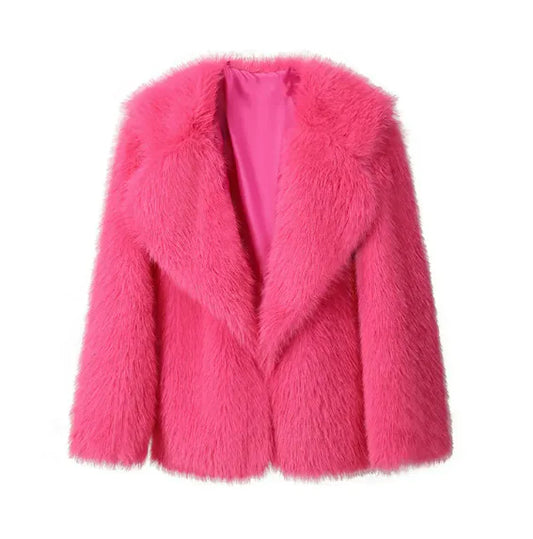 Women's Lapel Leather Fur Coat with Artificial Wool Lining - Free Shipping