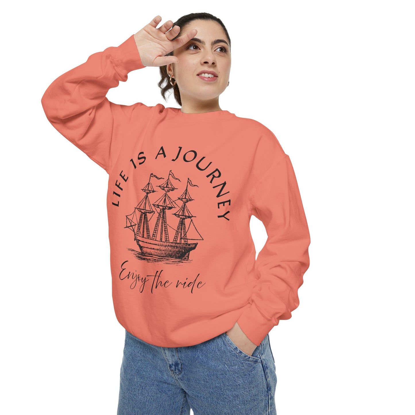 Unisex Garment-Dyed Sweatshirt - 'Life is a Journey' Graphic