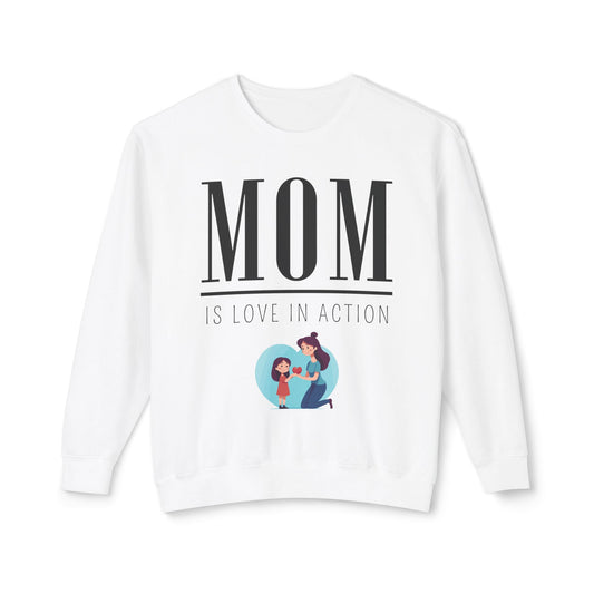 Mom Is Love in Action Unisex Lightweight Crewneck Sweatshirt