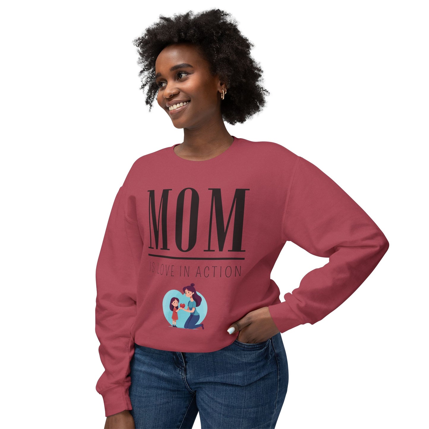 Mom Is Love in Action Unisex Lightweight Crewneck Sweatshirt