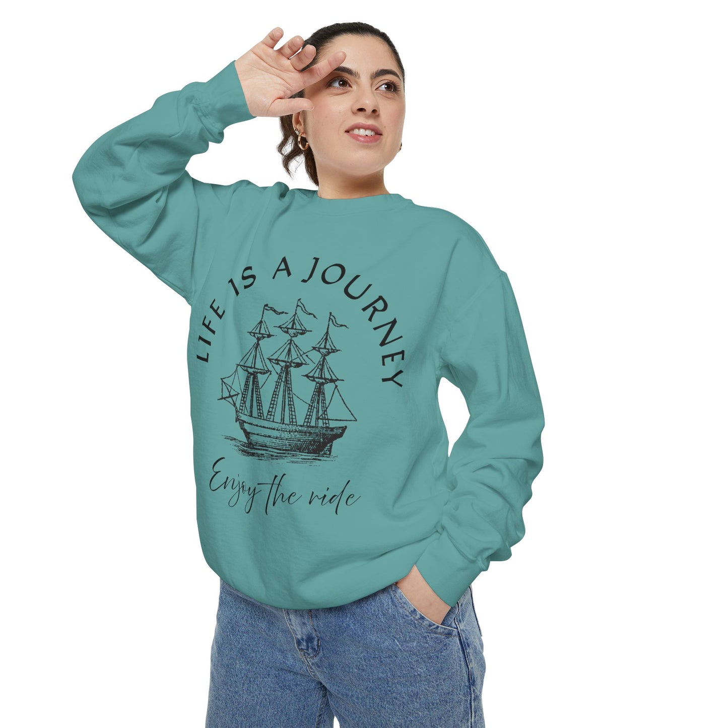 Unisex Garment-Dyed Sweatshirt - 'Life is a Journey' Graphic