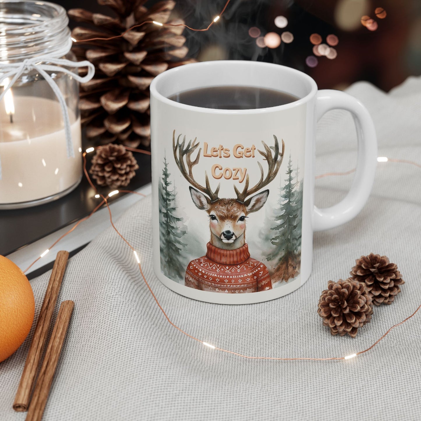 Cozy Deer Design Ceramic Mug - Perfect for Winter Warmth & Holiday Gifting