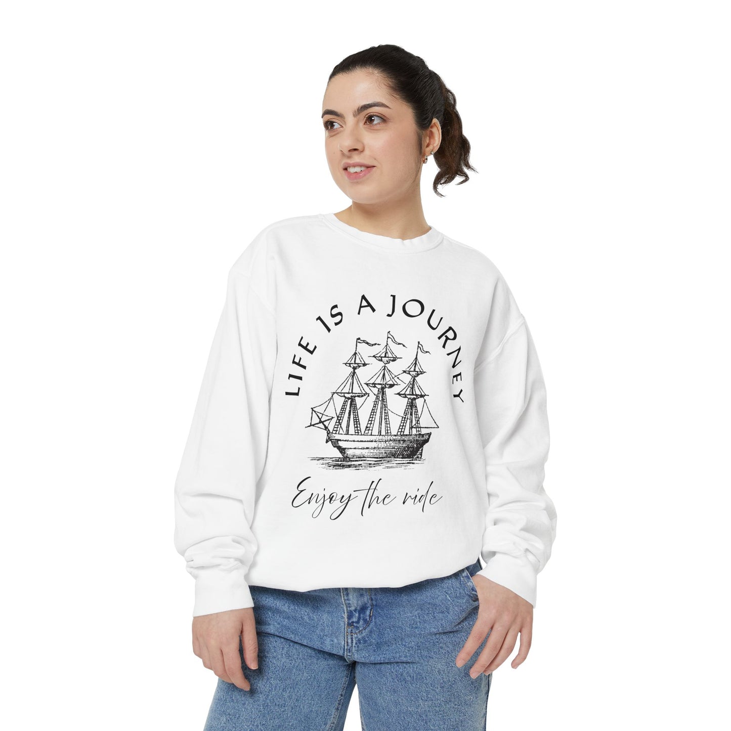 Unisex Garment-Dyed Sweatshirt - 'Life is a Journey' Graphic