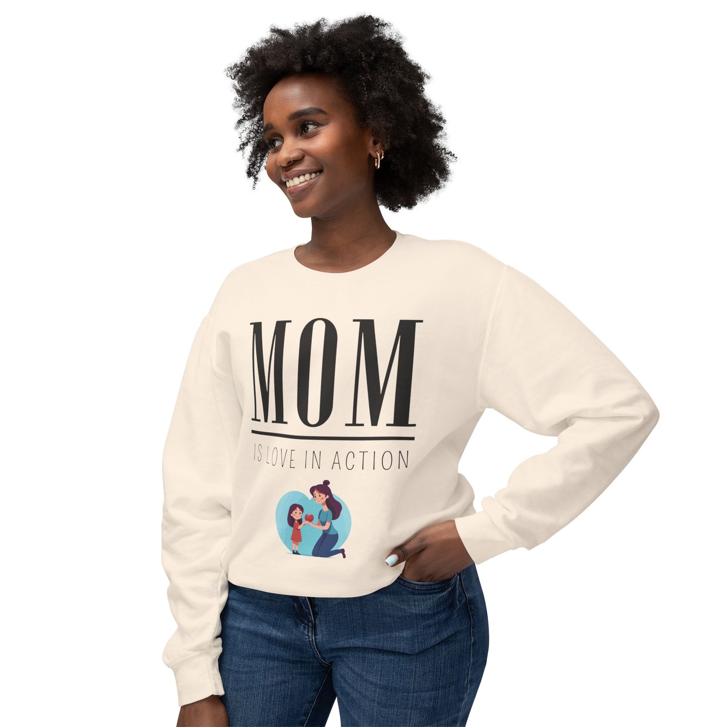 Mom Is Love in Action Unisex Lightweight Crewneck Sweatshirt