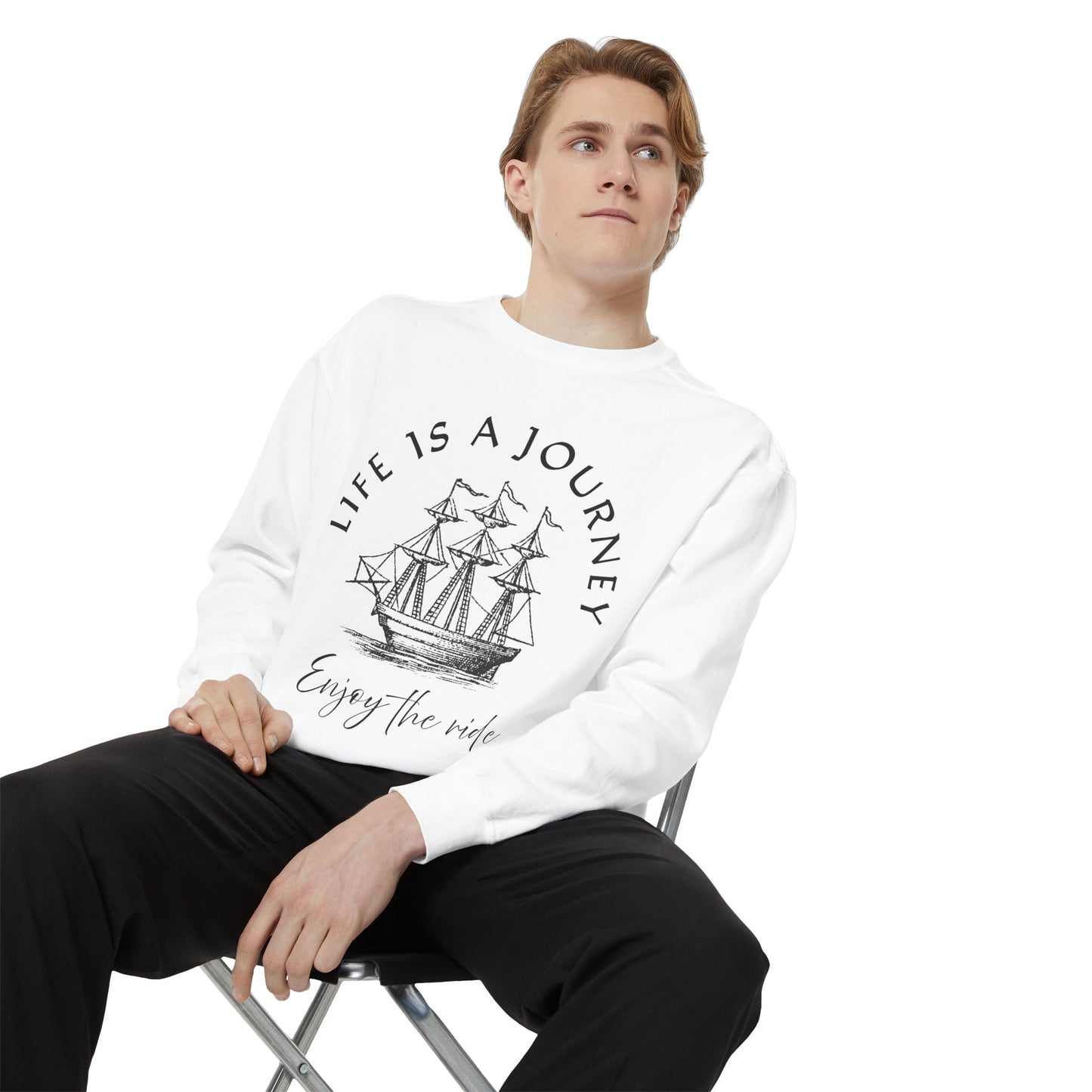 Unisex Garment-Dyed Sweatshirt - 'Life is a Journey' Graphic