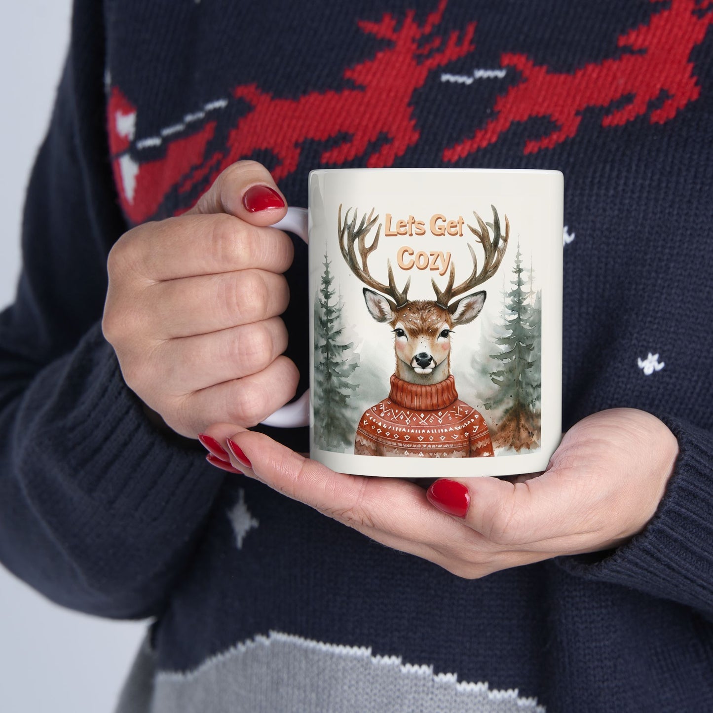 Cozy Deer Design Ceramic Mug - Perfect for Winter Warmth & Holiday Gifting