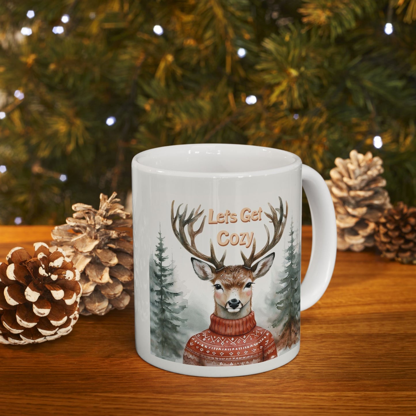 Cozy Deer Design Ceramic Mug - Perfect for Winter Warmth & Holiday Gifting