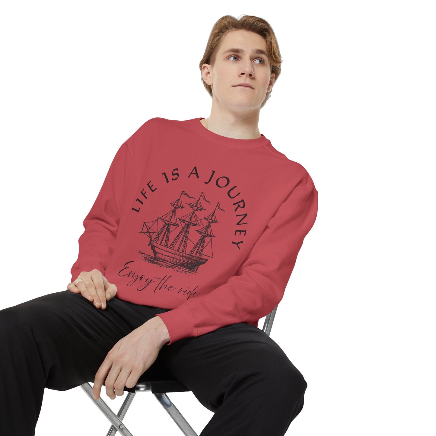 Unisex Garment-Dyed Sweatshirt - 'Life is a Journey' Graphic