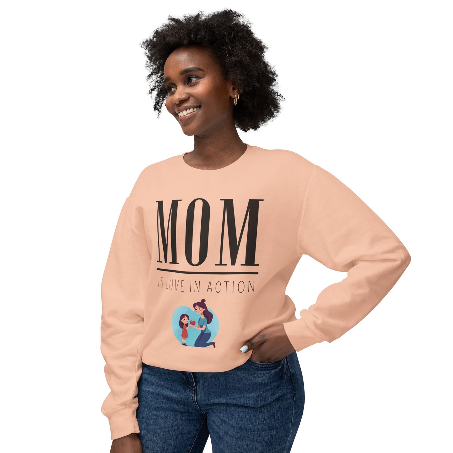 Mom Is Love in Action Unisex Lightweight Crewneck Sweatshirt